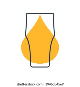 Ilustración abstracta moderna con cerveza de vidrio con blob amarillo. Signo de contorno lineal. Ilustración del logotipo sobre fondo blanco. Símbolo de contorno para el diseño de la decoración. Concepto de simplicidad. Vector.
