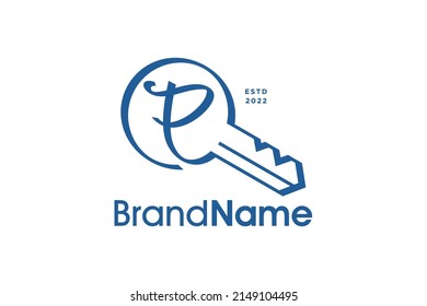 Modern and Abstract Illustration logo design Initial P shaped like a key.