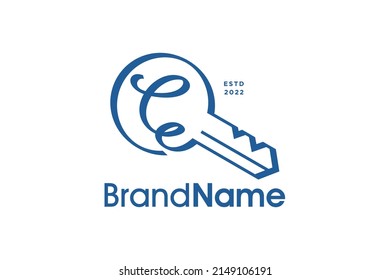 Modern and Abstract Illustration logo design Initial C shaped like a key.