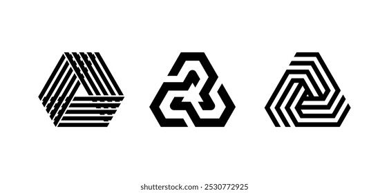 Conjunto de ilustración abstracta moderna con Formas geométricas y triángulos, diseñado para elegantes iconos vectoriales y Elementos creativos en la marca y el diseño contemporáneos.