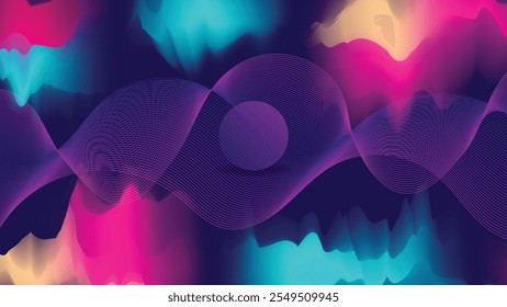 A Modern abstract image of wavy lines in colourful gradient mesh background
