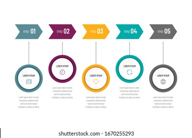 Modern abstract infographic with 5 steps or processes elements and icons. Business concept. Vector illustration