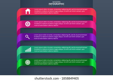Modern abstract infographic with 5 steps or processes elements and icons