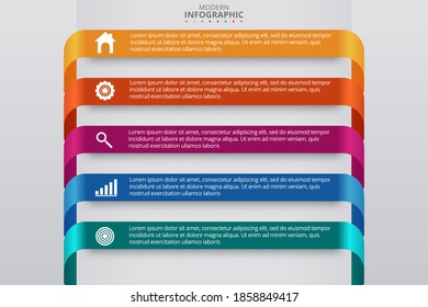 Infografía abstracta moderna con 5 pasos o procesos, elementos e iconos