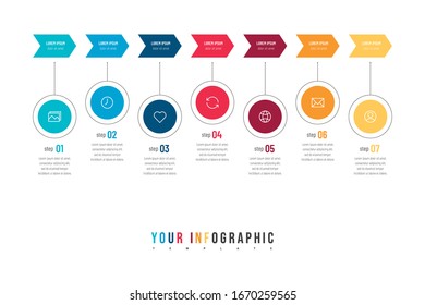 Modern abstract infographic with 7 steps or processes elements and icons. Business concept. Vector illustration
