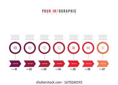 Modern abstract infographic with 7 steps or processes elements and icons. Business concept. Vector illustration