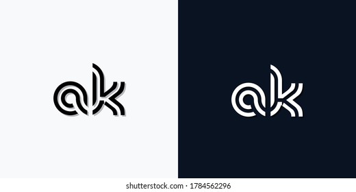 Modern Abstract Initial Letter AK Logo. Dieses Icon ist mit zwei abstrakten Schriften in der kreativen Art und Weise integriert. Es ist geeignet, für welchen Firmen- oder Markennamen diese anfänglich gegründet werden.
