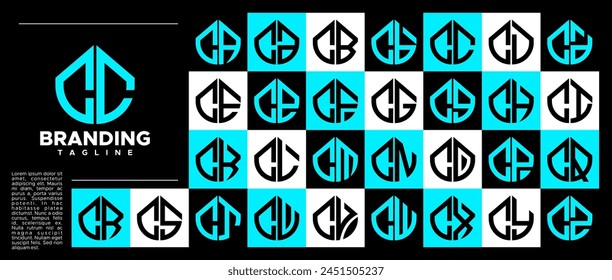 Modern abstract initial letter C CC logo stamp set