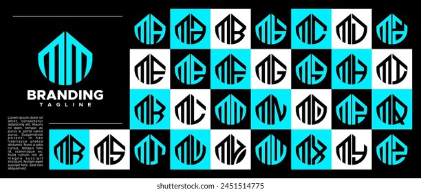 Conjunto de sello de logotipo de la letra inicial abstracta moderna M MM