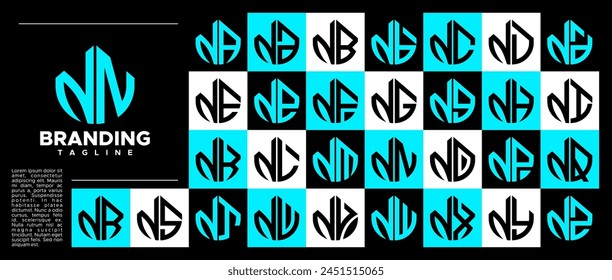 Modern abstract initial letter N NN logo stamp set