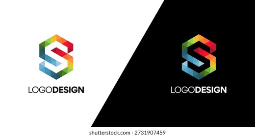 Modelo de design de logotipo S abstrato moderno com formas de polígono geométrico vibrante para identidade de marca criativa e símbolo corporativo