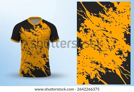 Modern abstract jersey design featuring a dynamic black and yellow splatter pattern. 