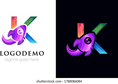 Modern abstract K latter with rocket combo logo design .colorful Rocket and K design on different background .k monogram rocket monogram ,travel o minimal logo word mark logotype 