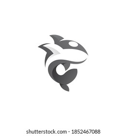 Modern Abstract Killer Whale Orca Mascot Logo, Negative Space Logo