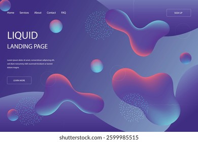 Modern abstract landing page with fluid shapes and gradient colors. Stylish UI design template for websites or applications.