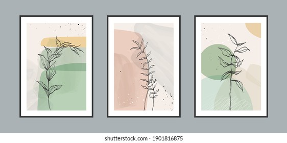 Modern abstract leaves line art background with different shapes for wall decoration, postcard or brochure cover design. Vector  illustrations design.