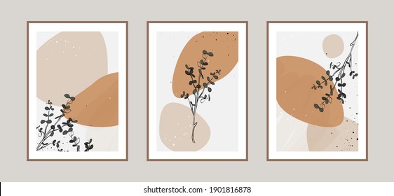 Modern abstract leaves line art background with different shapes for wall decoration, postcard or brochure cover design. Vector  illustrations design.