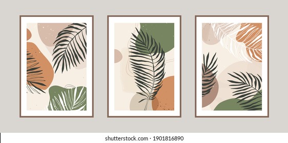 Modern abstract leaves line art background with different shapes for wall decoration, postcard or brochure cover design. Vector  illustrations design.