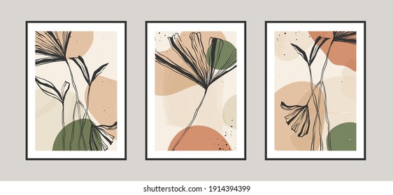 Modern abstract leaves line art background with different shapes for wall decoration, postcard or brochure cover design. Vector  illustrations design.