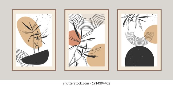 Modern abstract leaves line art background with different shapes for wall decoration, postcard or brochure cover design. Vector  illustrations design.