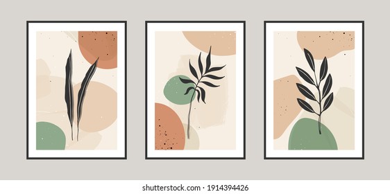 Modern abstract leaves line art background with different shapes for wall decoration, postcard or brochure cover design. Vector  illustrations design.