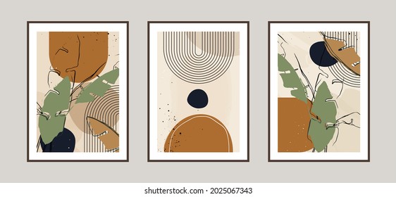 Modern abstract leaves line art background with different shapes for wall decoration, postcard or brochure cover design. Vector design.