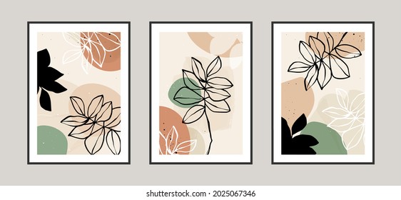 Modern abstract leaves line art background with different shapes for wall decoration, postcard or brochure cover design. Vector design.