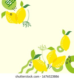 Modern abstract lemon art vector leaves background Hand draw leaves and line art background