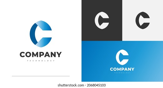 Modern and Abstract Letter C Logo Design in Blue Gradient. C Logo or Symbol for Business Identity
