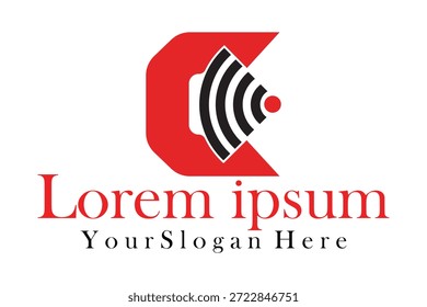 Logotipo Abstractas moderno de la letra C con las ondas de señal inalámbricas – Comunicación roja y Tecnología