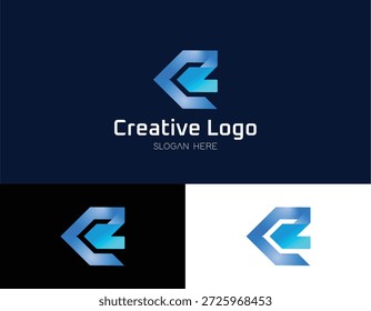Diseño metálico elegante del gradiente del logotipo abstracto moderno de la letra C para la Ilustración vectorial de la tecnología y de la marca corporativa en fondo azul oscuro