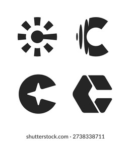 Modern abstract letter C logo collection featuring geometric, bold and dynamic monogram concepts. Minimal black vector brand marks suitable for technology, energy, corporate, creative agency and startup branding projects.