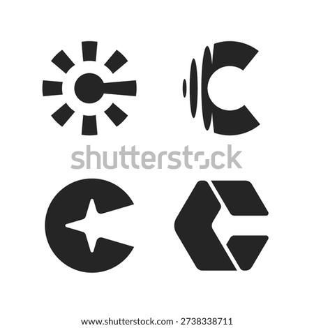 Modern abstract letter C logo collection featuring geometric, bold and dynamic monogram concepts. Minimal black vector brand marks suitable for technology, energy, corporate, creative agency and startup branding projects.