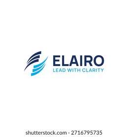 Modern abstract letter E logo with dynamic blue swoosh shapes, representing leadership, clarity, innovation, and corporate growth. Clean professional branding for business and technology.
