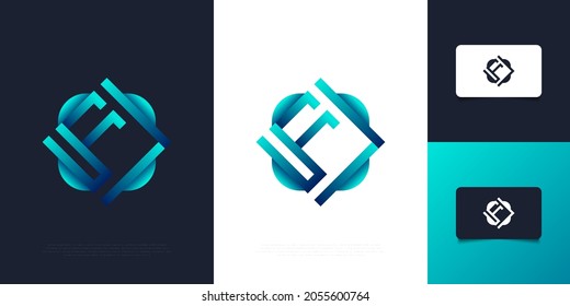 Modern and Abstract Letter F Logo Design in Blue Gradient. Graphic Alphabet Symbol for Corporate Business Identity