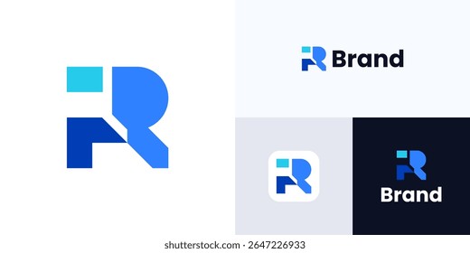 Modern abstract letter FR or RF with blue color, Logo icon design vector illustration element templates, Symbol initial F or R sign with geometric concept style for brand identity and business company