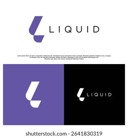 Modern abstract letter L logo with geometric shapes and clean style. Minimalist branding design shown on white, purple, and black backgrounds. Ideal for tech, startup, or creative identity.