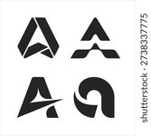 Modern abstract letter A logo collection featuring geometric, dynamic and minimal monogram concepts. Bold black vector brand marks suitable for technology, startup, architecture, creative agency and corporate identity design.