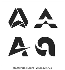 Modern abstract letter A logo collection featuring geometric, dynamic and minimal monogram concepts. Bold black vector brand marks suitable for technology, startup, architecture, creative agency and corporate identity design.