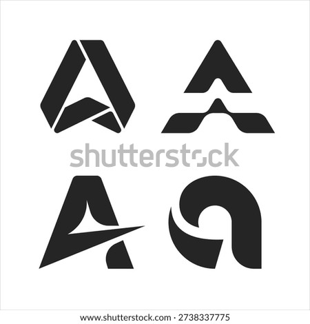 Modern abstract letter A logo collection featuring geometric, dynamic and minimal monogram concepts. Bold black vector brand marks suitable for technology, startup, architecture, creative agency and corporate identity design.
