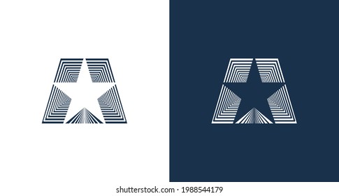 Modern abstract letter A logo with star symbol, icon. Patriotic American Star emblem, logo template.