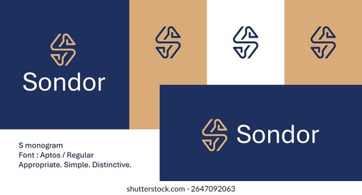 O logotipo moderno da letra abstrata S monograma com linhas geométricas em negrito. Este símbolo mínimo e escalável se adapta a contextos tecnológicos, de moda, de segurança ou de marca que precisam de uma marca independente limpa e impactante.