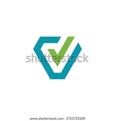 Modern abstract letter v logo Geometric shield with integrated checkmark. Symbolizes verification, security, quality assurance, approval, and trust for protected services