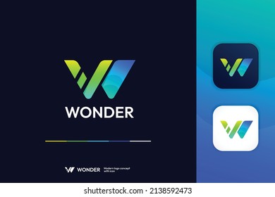 Modern Abstract Letter W Shape Logo Design Template With Icon