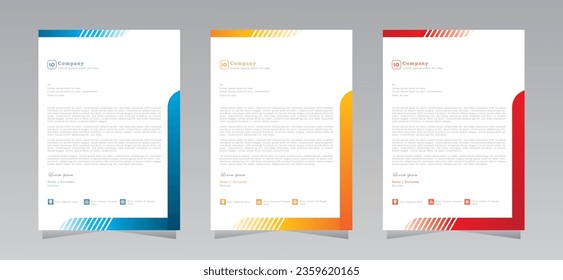 modern abstract letterhead business templates. company letterhead template design and Vector illustration, letterhead tempalte with red, blue and yellow