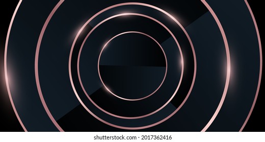 Moderno fondo negro de luz abstracto. diseño elegante de forma circular con línea dorada.