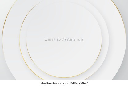 Modern abstract light silver background vector. Elegant 3D circle shape design with golden line.