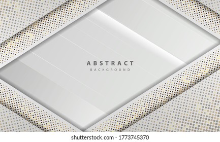 Modern abstract light silver background vector. Elegant shape design with golden glitters dots element decoration.
