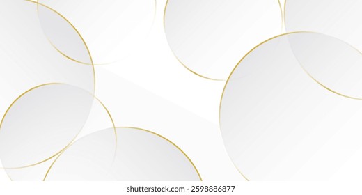 Modern abstract light silver background vector. Elegant circle shape design with golden line.