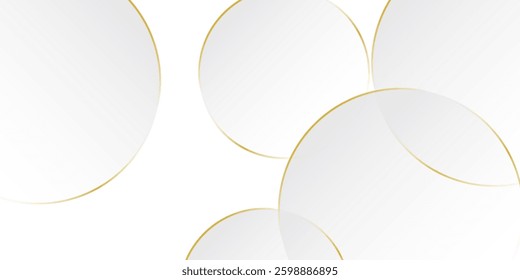 Modern abstract light silver background vector. Elegant circle shape design with golden line.